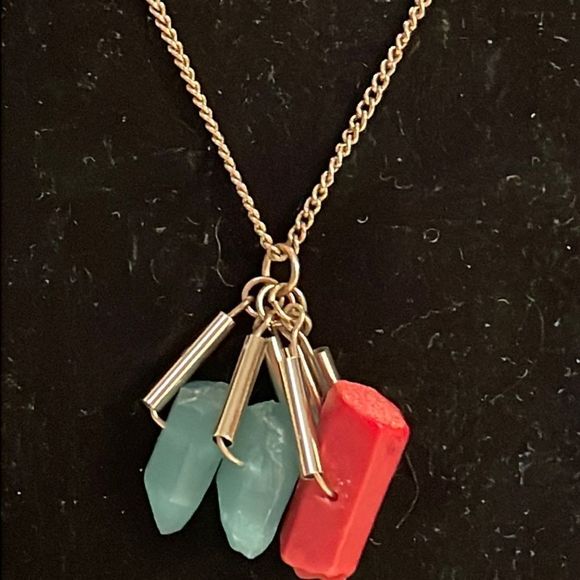 NWT 30” Bay to Baubles gold tone necklace & 3 turquoise carnelian like pendants - Picture 1 of 13